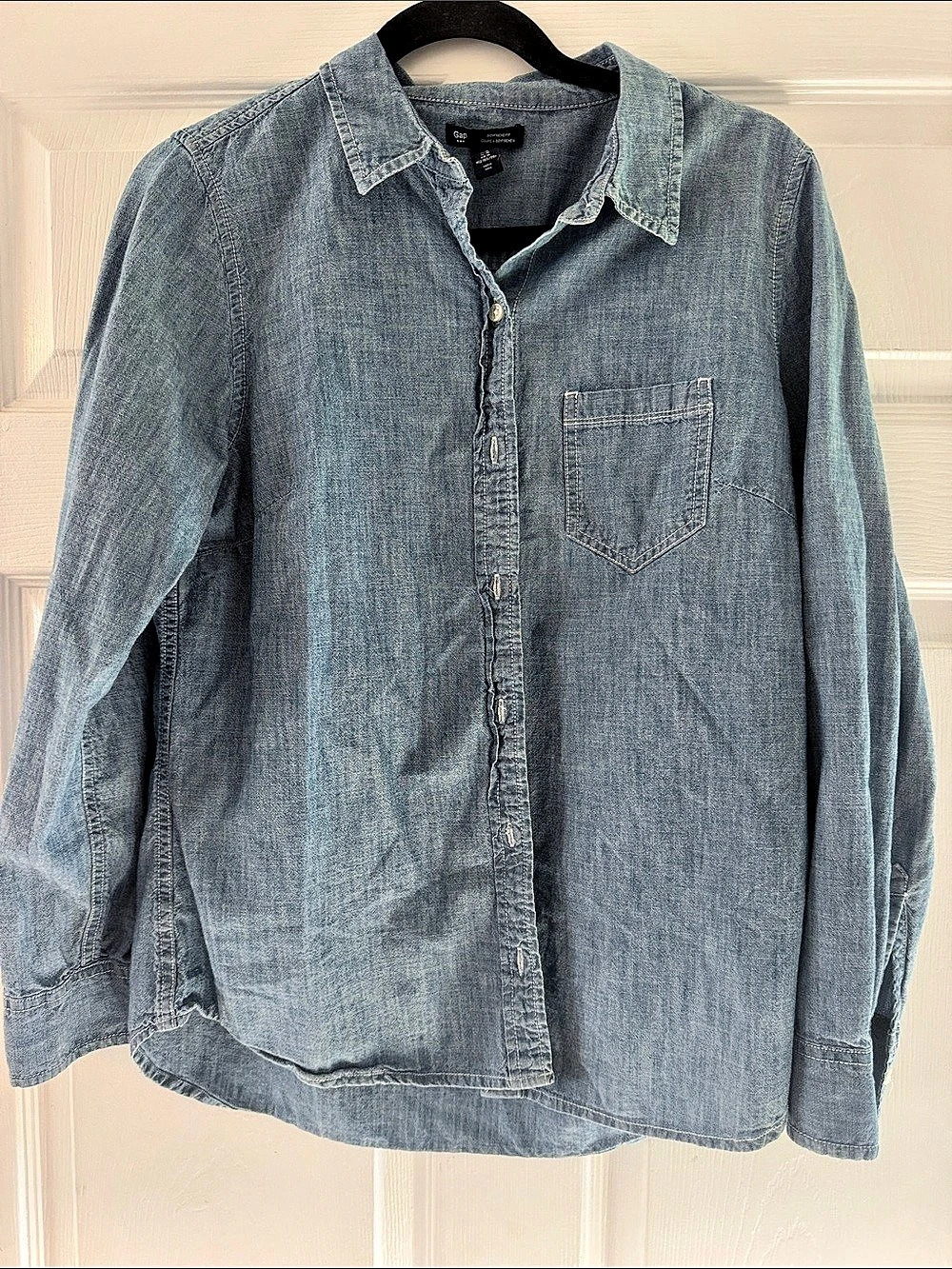 Gap Boyfriend Fit Heritage Pop Indigo Chambray Shirt Blue Medium